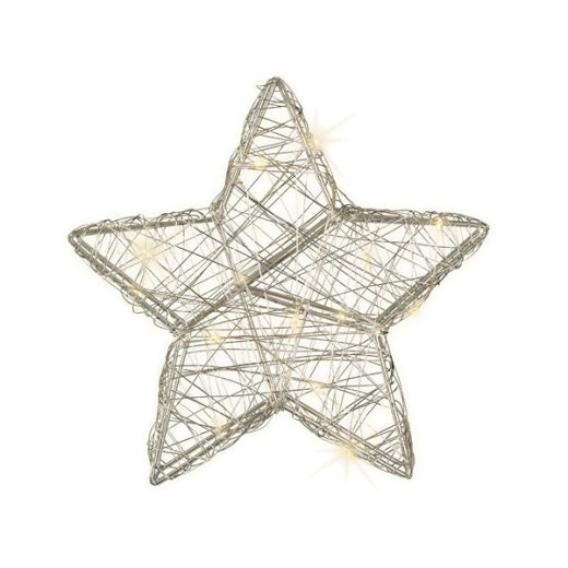 Standing LED Decoration: Wire Small Star Warm White Micro LEDs - White