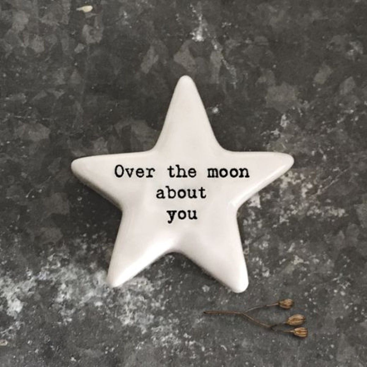 Star Pebble: Porcelain Token Over the Moon About You - White - East of India