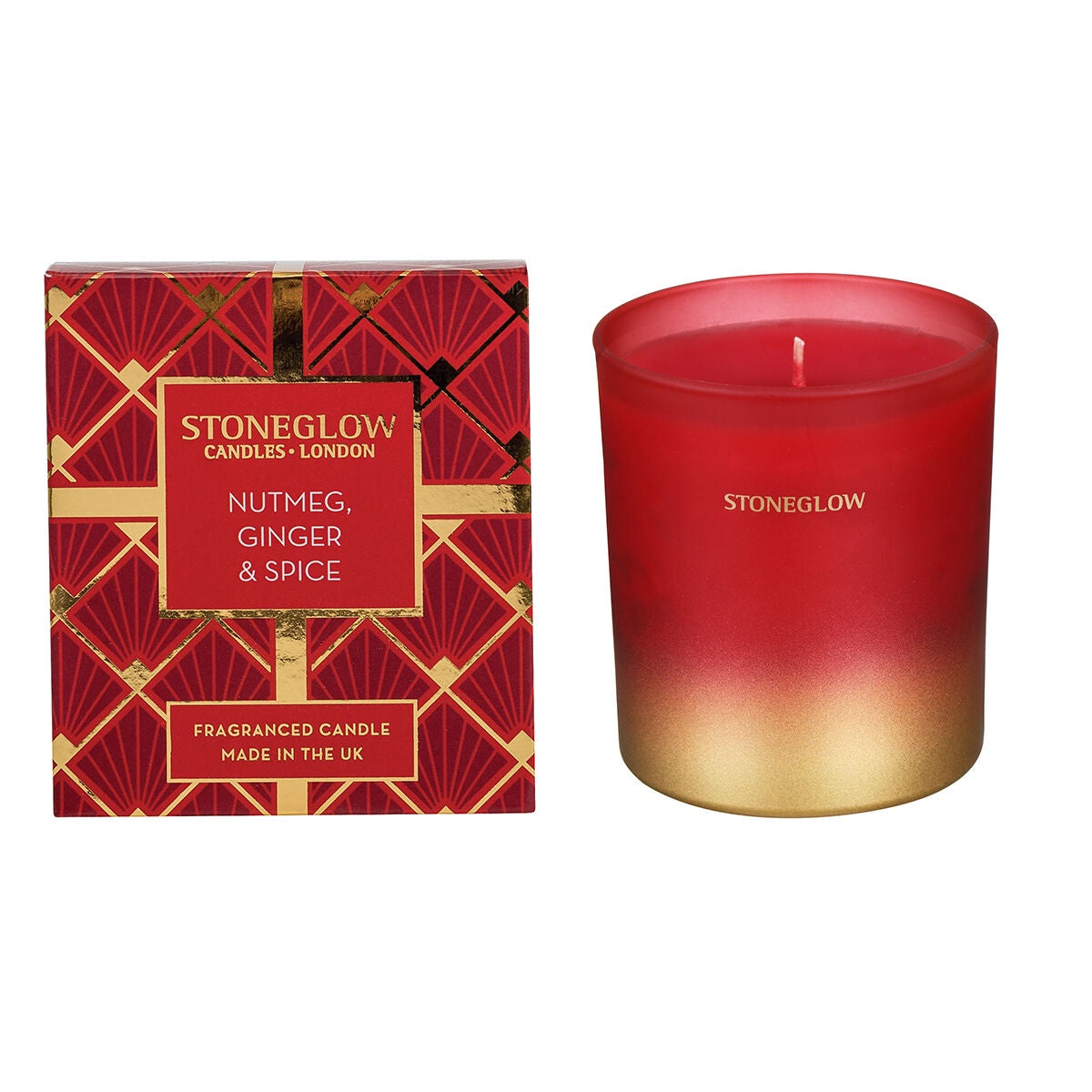 Candle: Frosted Glass Scented 40hrs Nutmeg, Ginger & Spice - Gold & Red