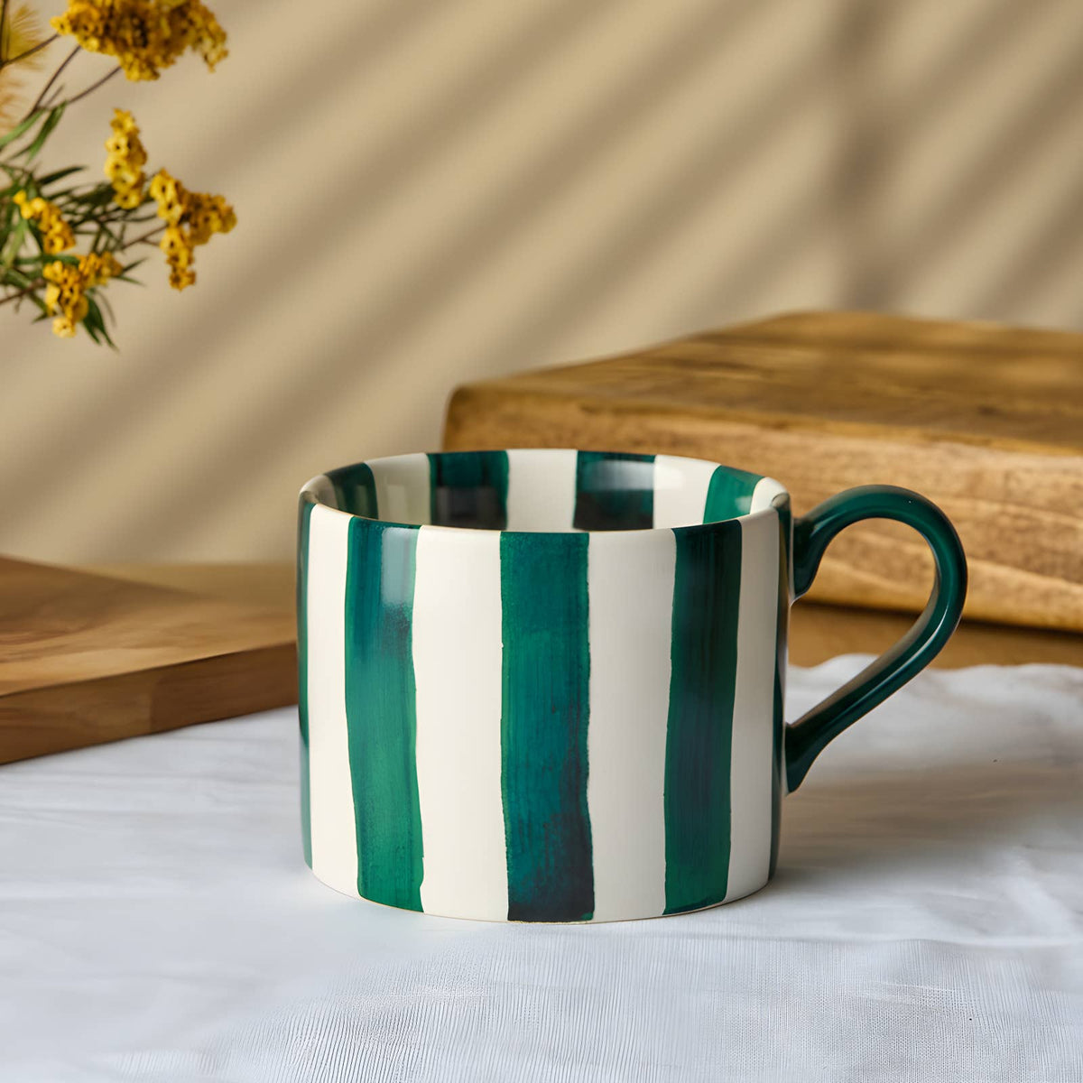 Mug: Stoneware Striped - Green - DRH Collection