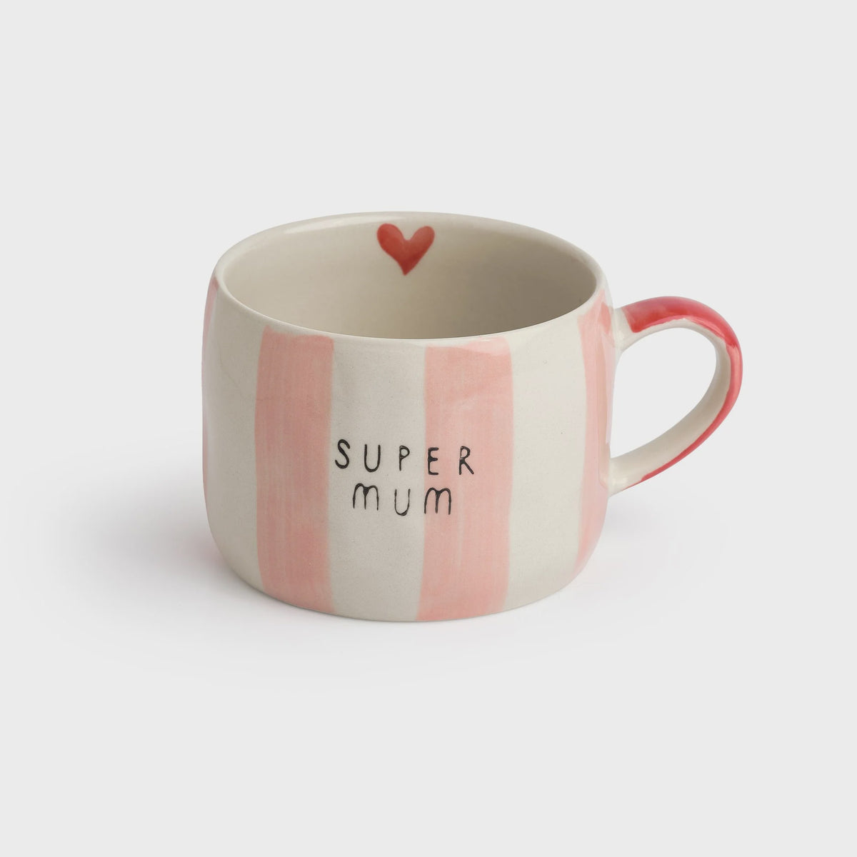 Mug: Stoneware Hand-Painted Striped Super Mum - Pink - Belly Button Designs