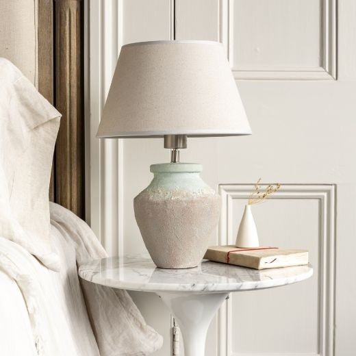 Table Lamp: Stoneware Juno Rustic Two Tone w Cream Shade - Natural Grey