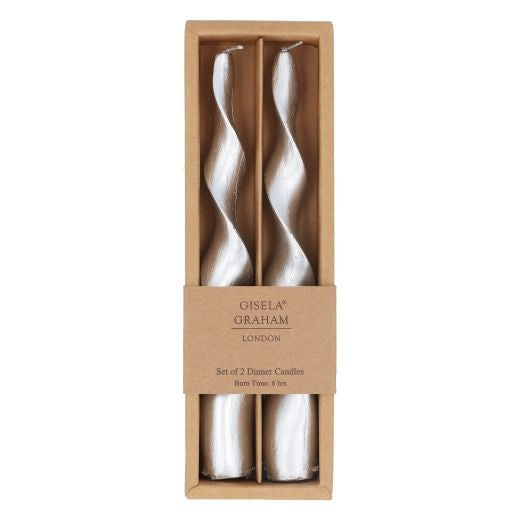Taper Candle: Twist Box 2 Taper Candle - Silver - Gisela Graham