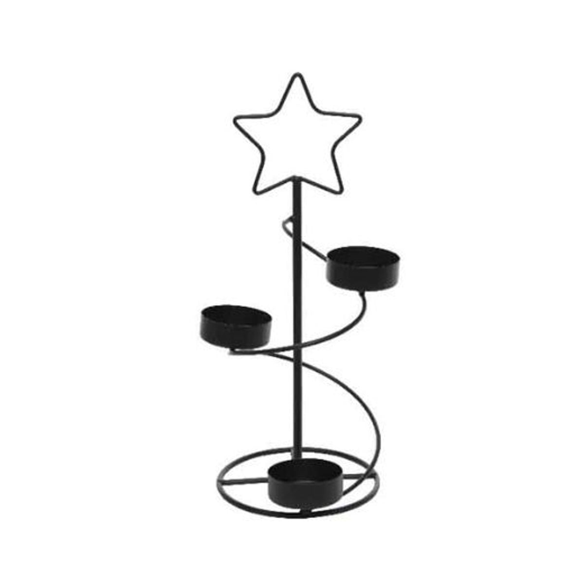 Tealight Holder: Metal Spiral Star 3 Tealights - Black