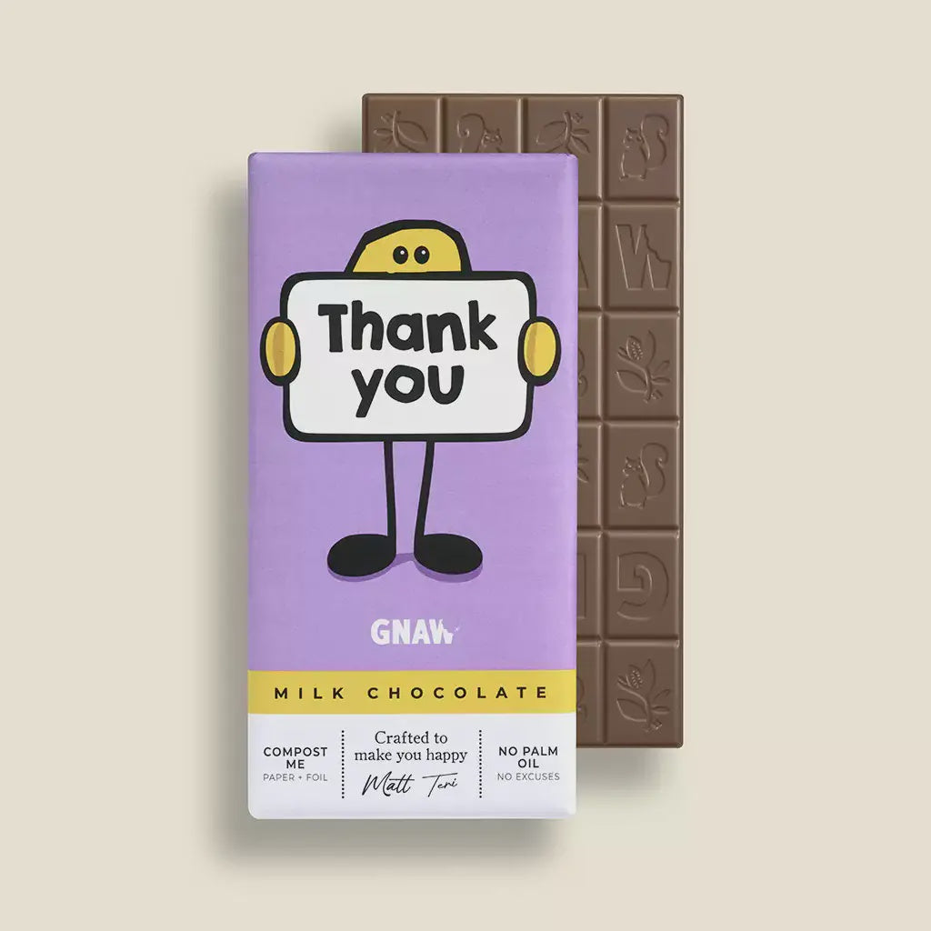 Chocolate Bar: Milk Chocolate Thank You - Purple Sign - Gnaw