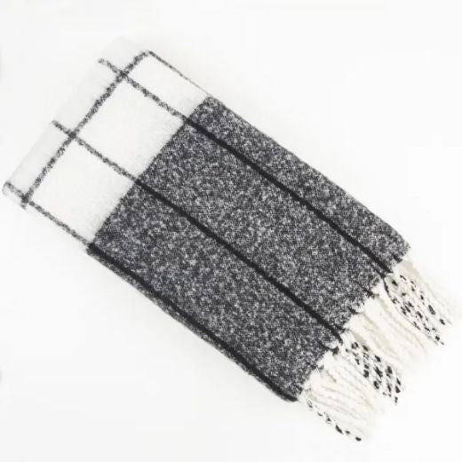 Throw: Faux Mohair MALMO Check - Black & Ivory - Malini