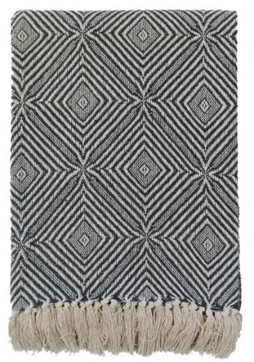 Throw: Recycled Yarn VASANT Diamond Pattern - Black - Malini