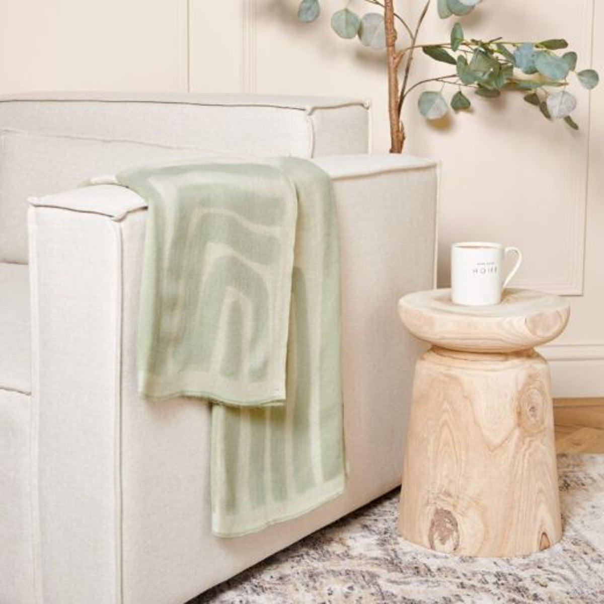 Throw: Soft Blanket Pattern - Sage Green & Off White - Katie Loxton