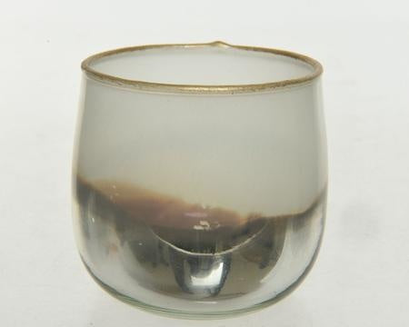 T-Light Holder: Glass Small Metallic Bottom Gold Edge Planter - Silver