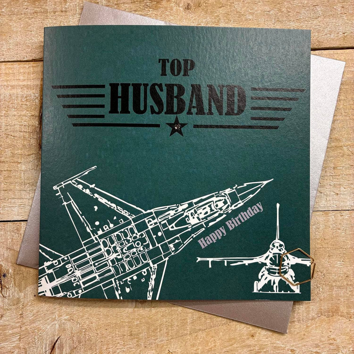 Husband Card: Top Husband Fighter Jet Hand Finished  - Blue - White Cotton Cards