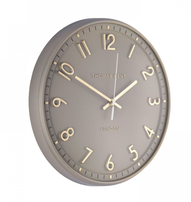 Clock: Wall Painted 14inch Tresco - Taupe & Gold - Thomas Kent