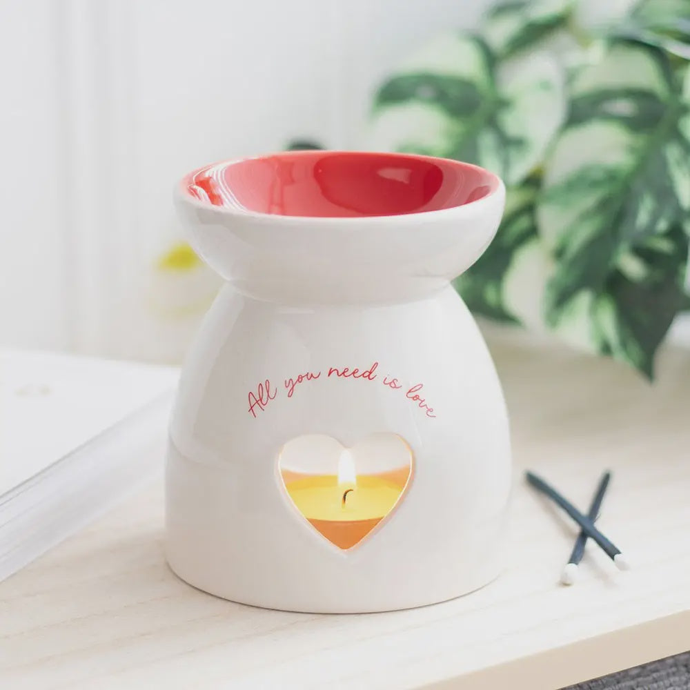 Oil Burner Wax Melter: Ceramic Heart Cut Out All You Need is Love - Red - Something Different