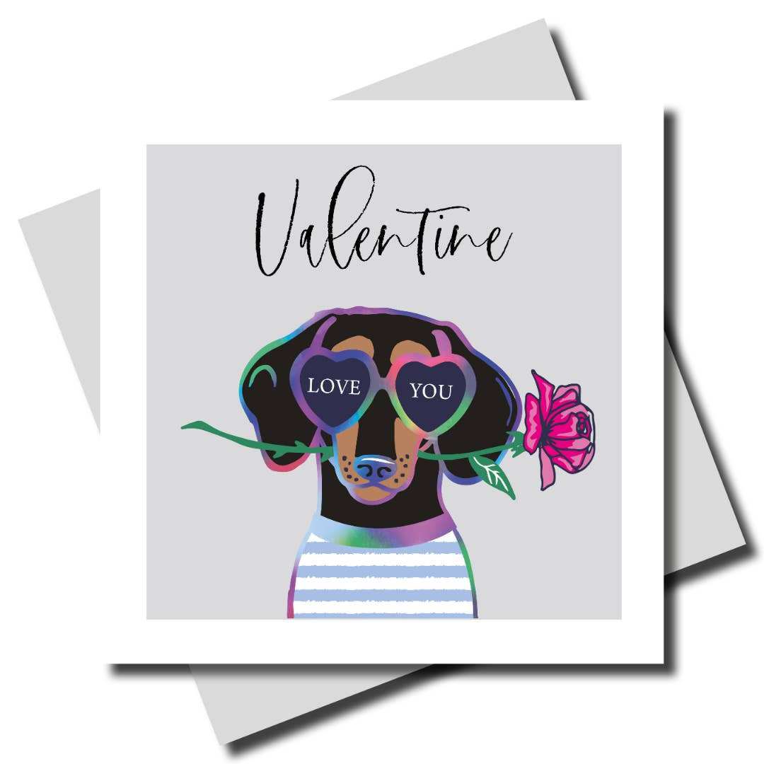 Valentines Card: Foil Sausage Dog With Flower - Marina B