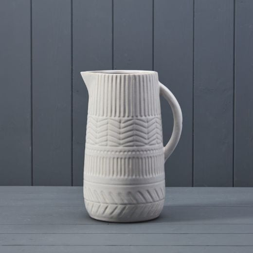 Vase Jug: Ceramic Patterened Aztec - White - Satchville Gift Co