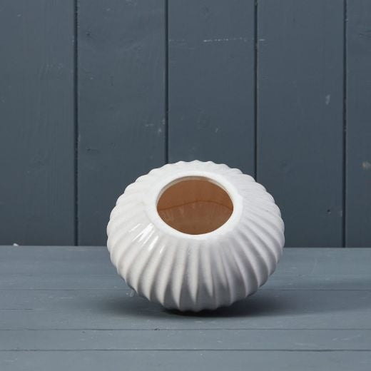 Vase Pot: Ceramic Glazed Squat Urchin - White
