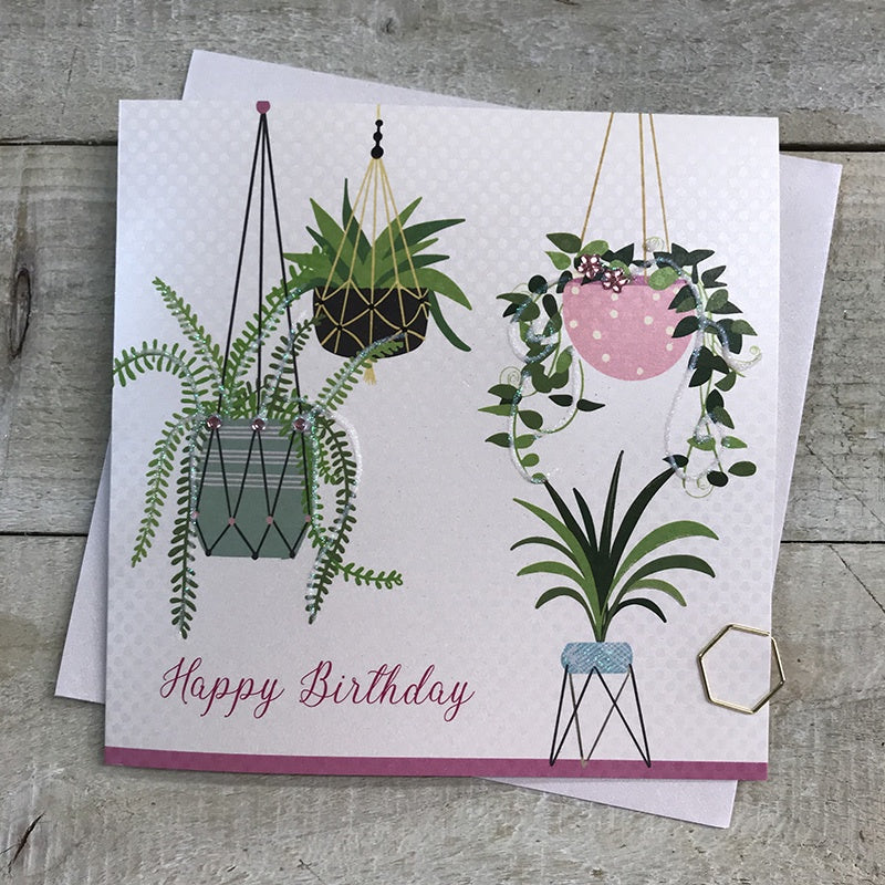 Birthday Card: Succulents Handmade Crystals - White Cotton Cards