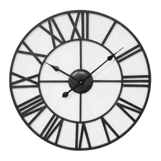 Wall Clock: Large Metal Skeleton Roman Numerals 60cm - Black