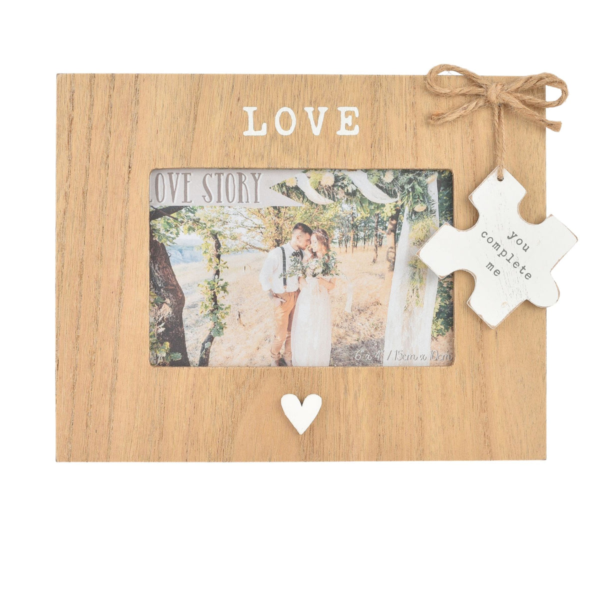 Photo Frame: Wood Wedding  Landscape Love Jigsaw Piece 6 x 4  - Natural - Love Story