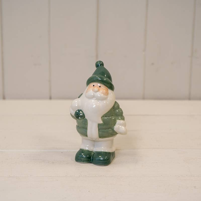 Christmas Ornament : Ceramic Standing Santa - Green - Satchville Gifts Co