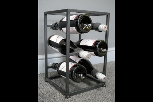 Wine Rack: Metal Rectangle Floating Six Bottles Industrial - Black
