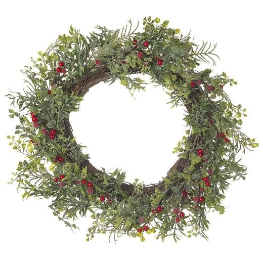Wreath: Faux Leaves Red Berry Large - Natural