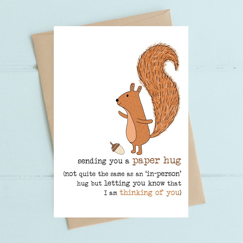 Thinking Of You Card: Paper Hug Squirrel Acorn - Dandelion Stationary
