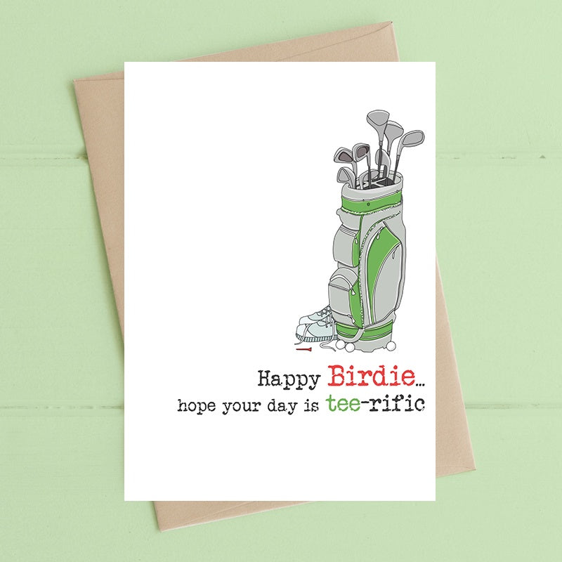 Birthday Card: Funny Happy Birdie Golf Bag  & Clubs Tee-rific - Dandelion Stationary