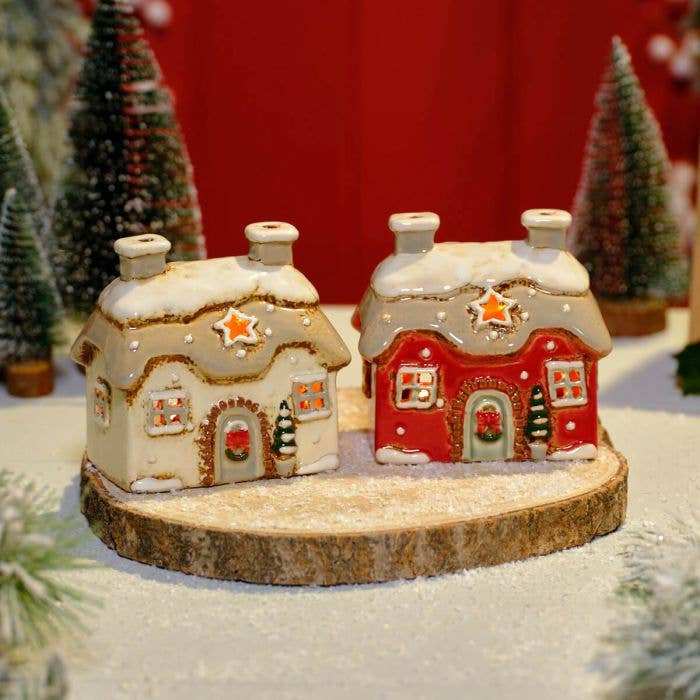 Christmas Tea Light Holder: Ceramic Christmas Cottage - Various - Langs