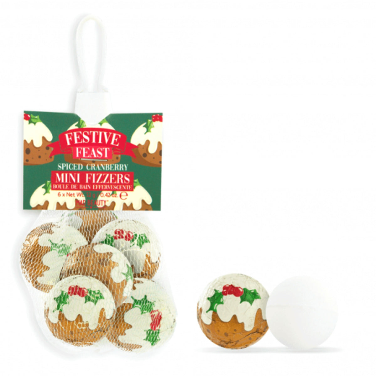 Bath Fizzers: Christmas Puddings Pack 6 in Bag - spiced Cranberry - Brown